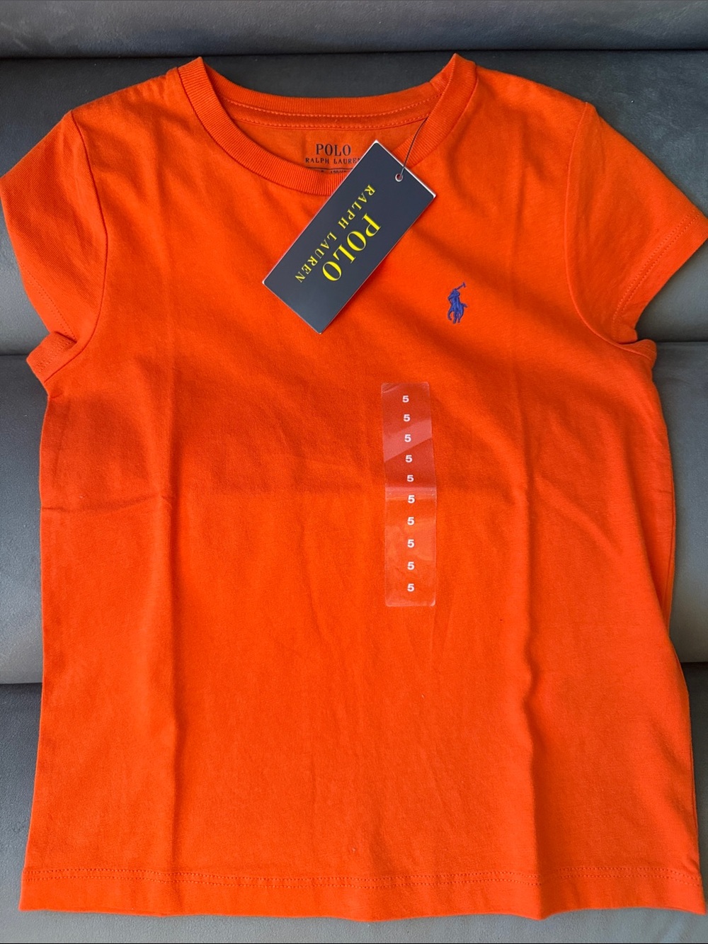 Polo by Ralph Lauren Girls' Bright Orange Short Sleeve Tee with Blue Pony